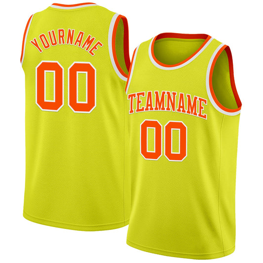 Custom Neon Yellow Orange-White Authentic Basketball Jersey - Main View