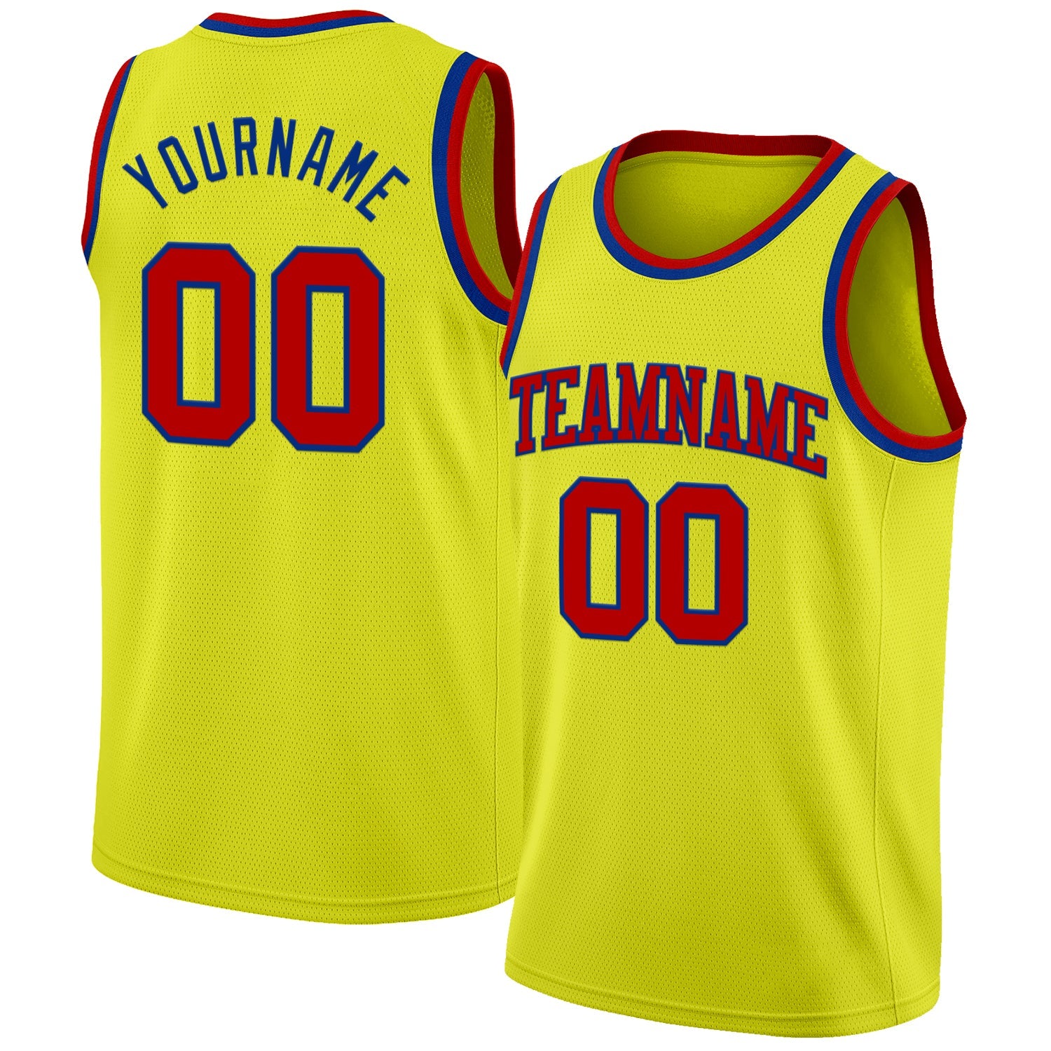 Custom Neon Yellow Red-Royal Authentic Basketball Jersey - Main View