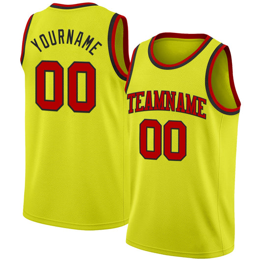 Custom Neon Yellow Red-Black Authentic Basketball Jersey - Main View