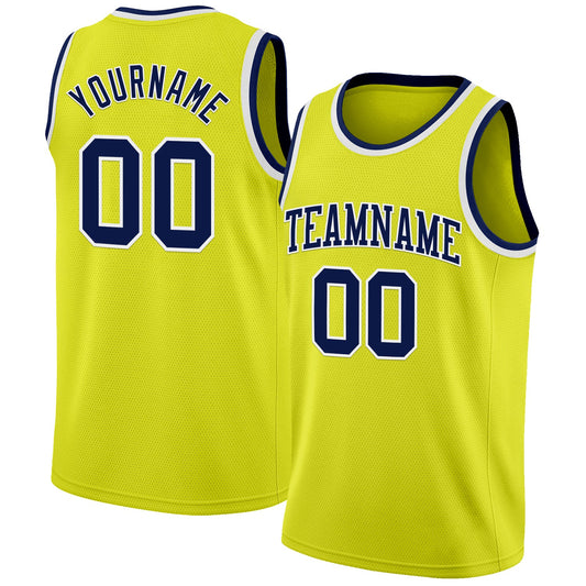 Custom Neon Yellow Navy-White Authentic Basketball Jersey - Main View