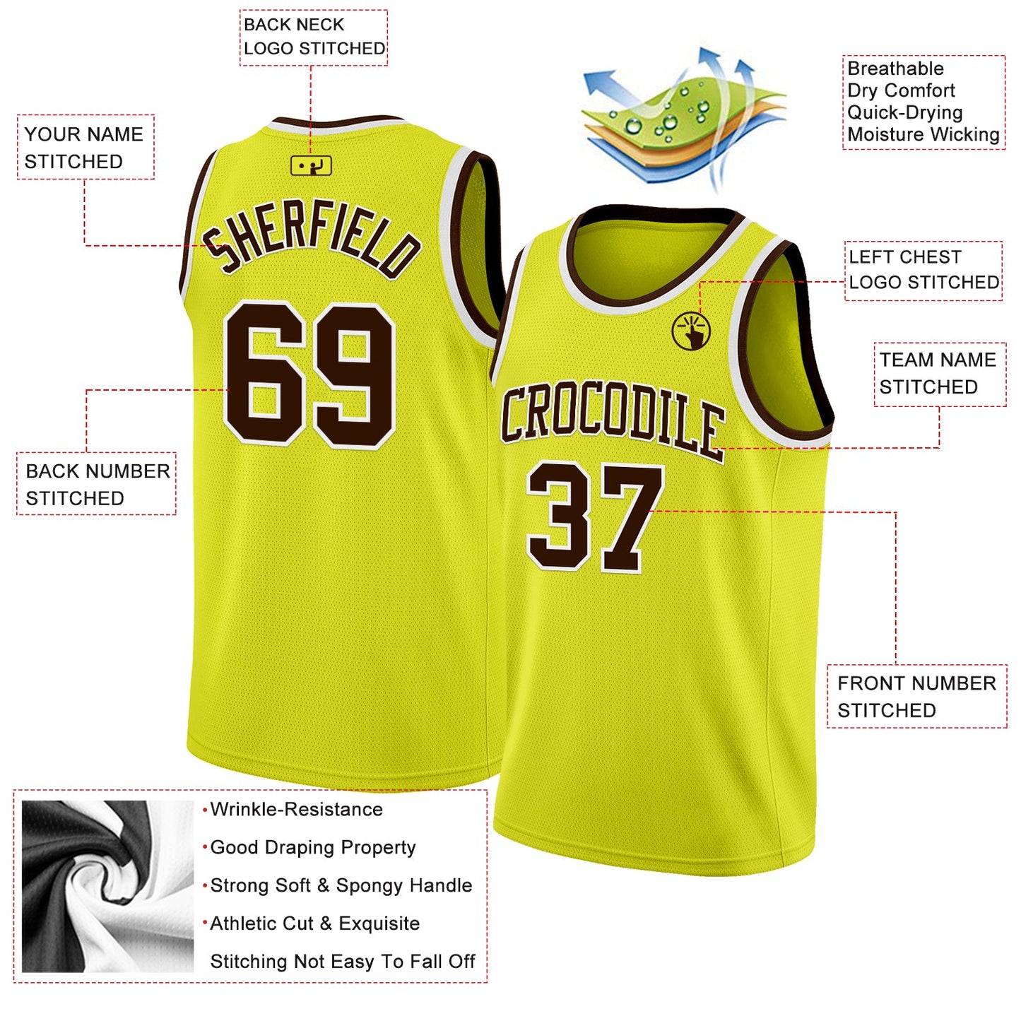 Custom Neon Yellow Brown-White Authentic Basketball Jersey view 2