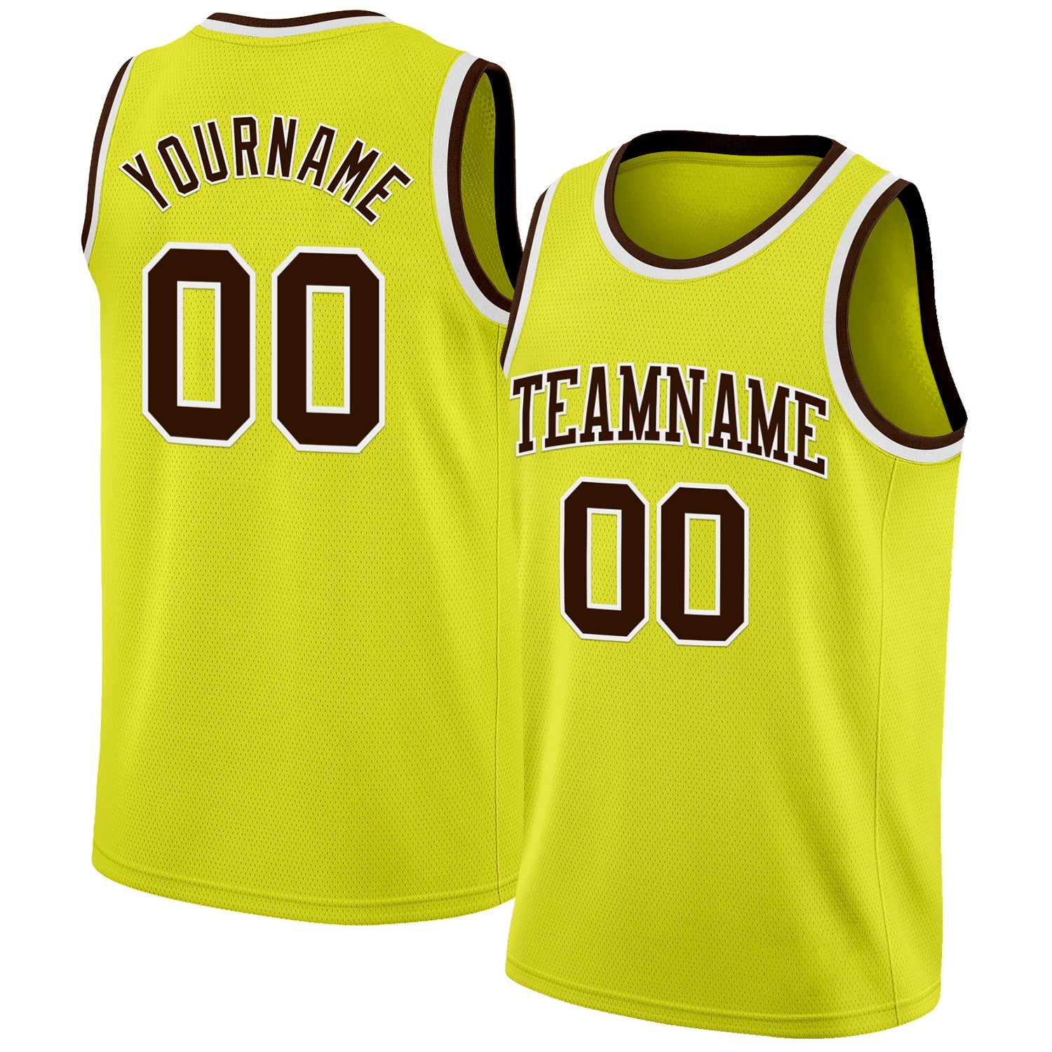 Custom Neon Yellow Brown-White Authentic Basketball Jersey - Main View