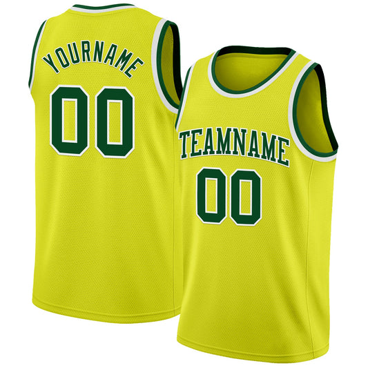 Custom Neon Yellow Green-White Authentic Basketball Jersey - Main View