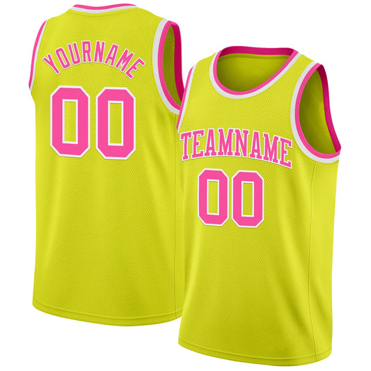 Custom Neon Yellow Pink-White Authentic Basketball Jersey - Main View