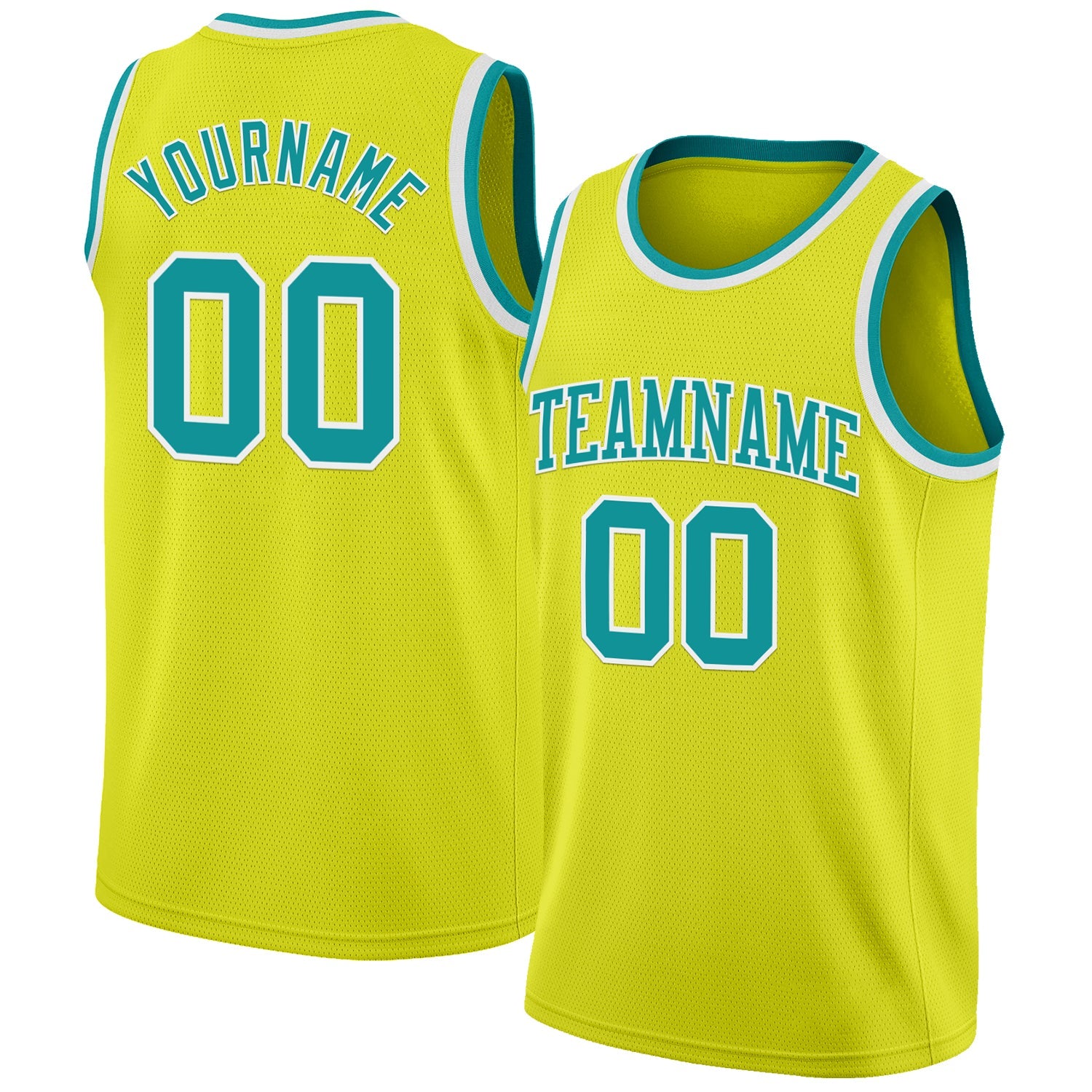 Custom Neon Yellow Teal-White Authentic Basketball Jersey - Main View