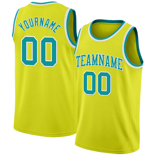 Custom Neon Yellow Teal-White Authentic Basketball Jersey - Main View