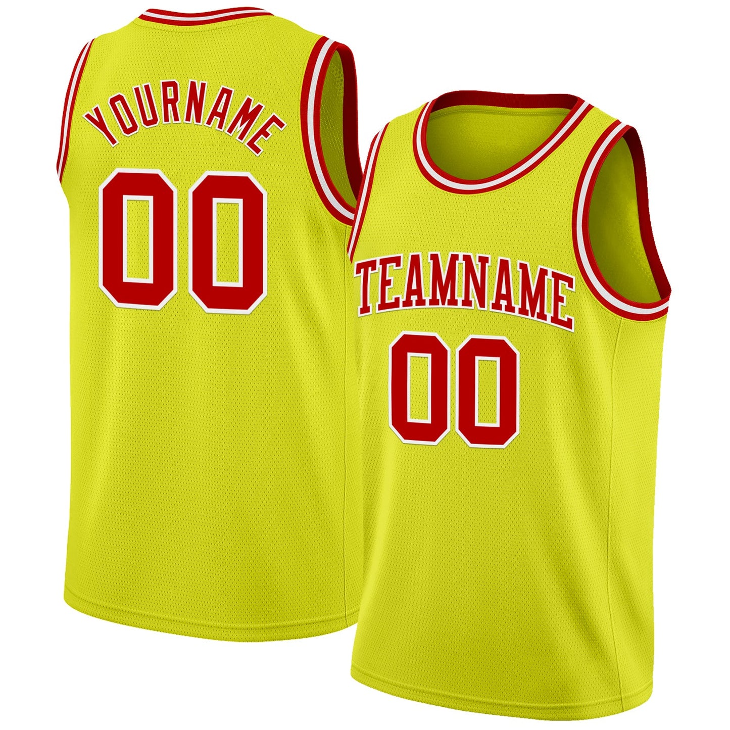 Custom Neon Yellow Red-White Authentic Basketball Jersey - Main View