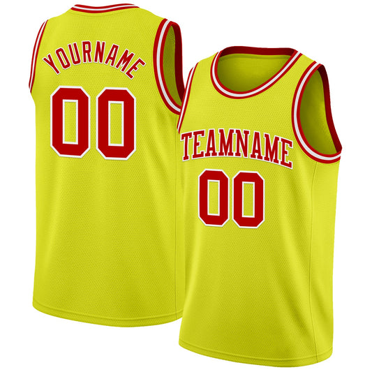 Custom Neon Yellow Red-White Authentic Basketball Jersey - Main View