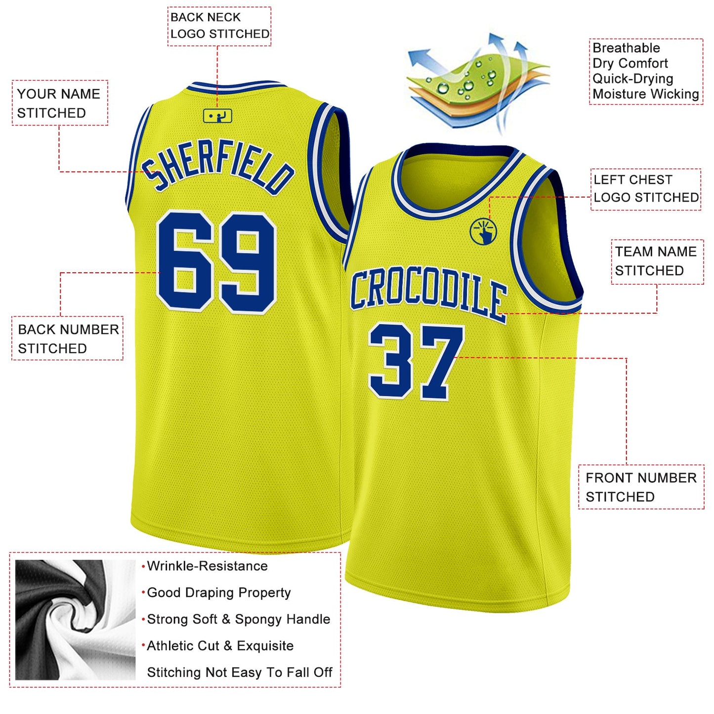Custom Neon Yellow Royal-White Authentic Basketball Jersey view 2