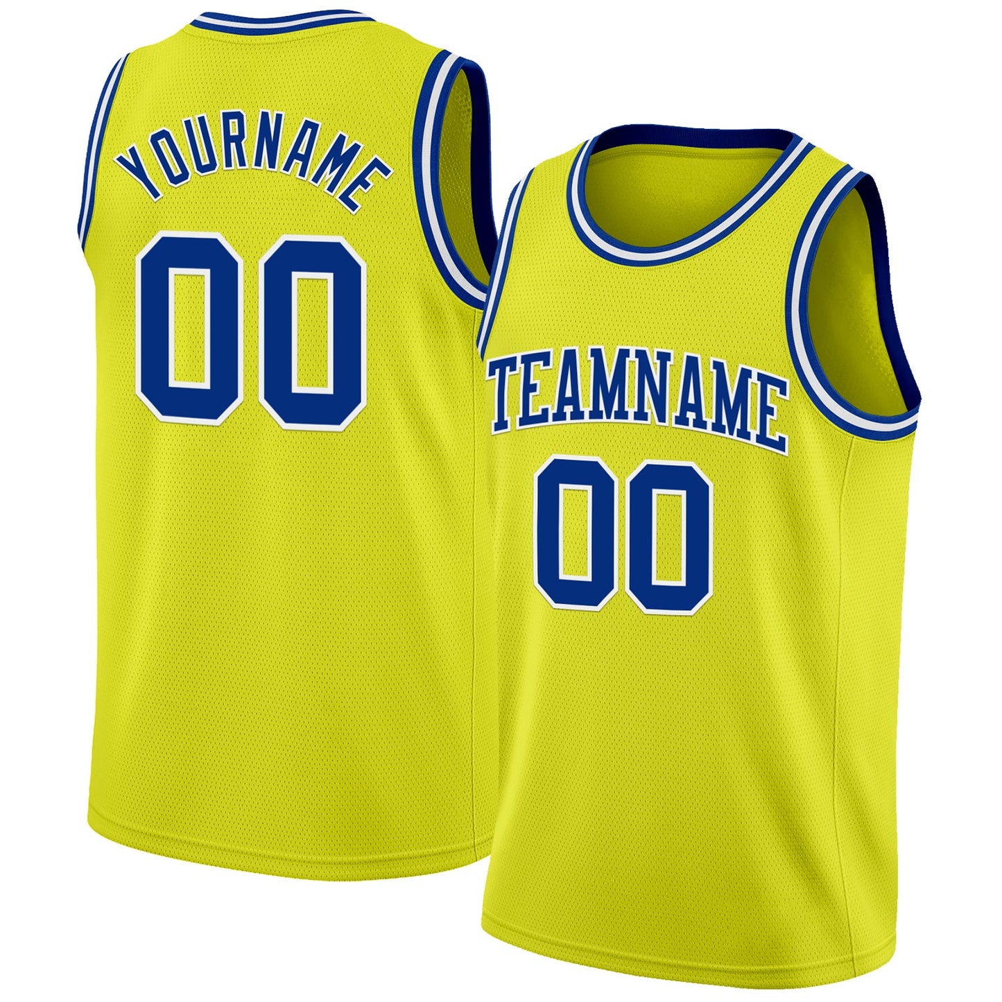 Custom Neon Yellow Royal-White Authentic Basketball Jersey - Main View