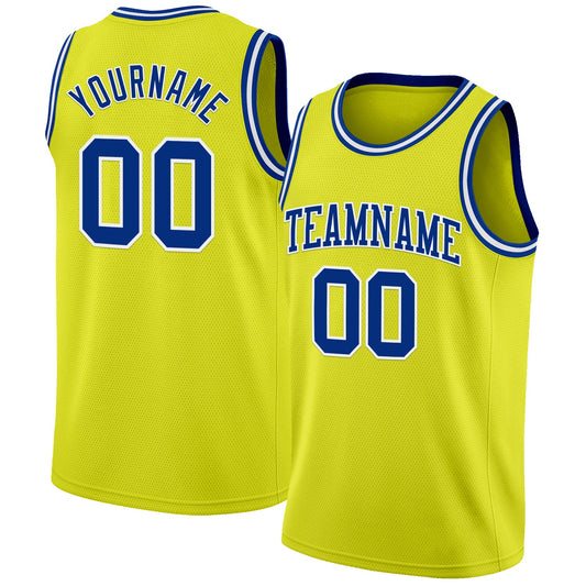 Custom Neon Yellow Royal-White Authentic Basketball Jersey - Main View