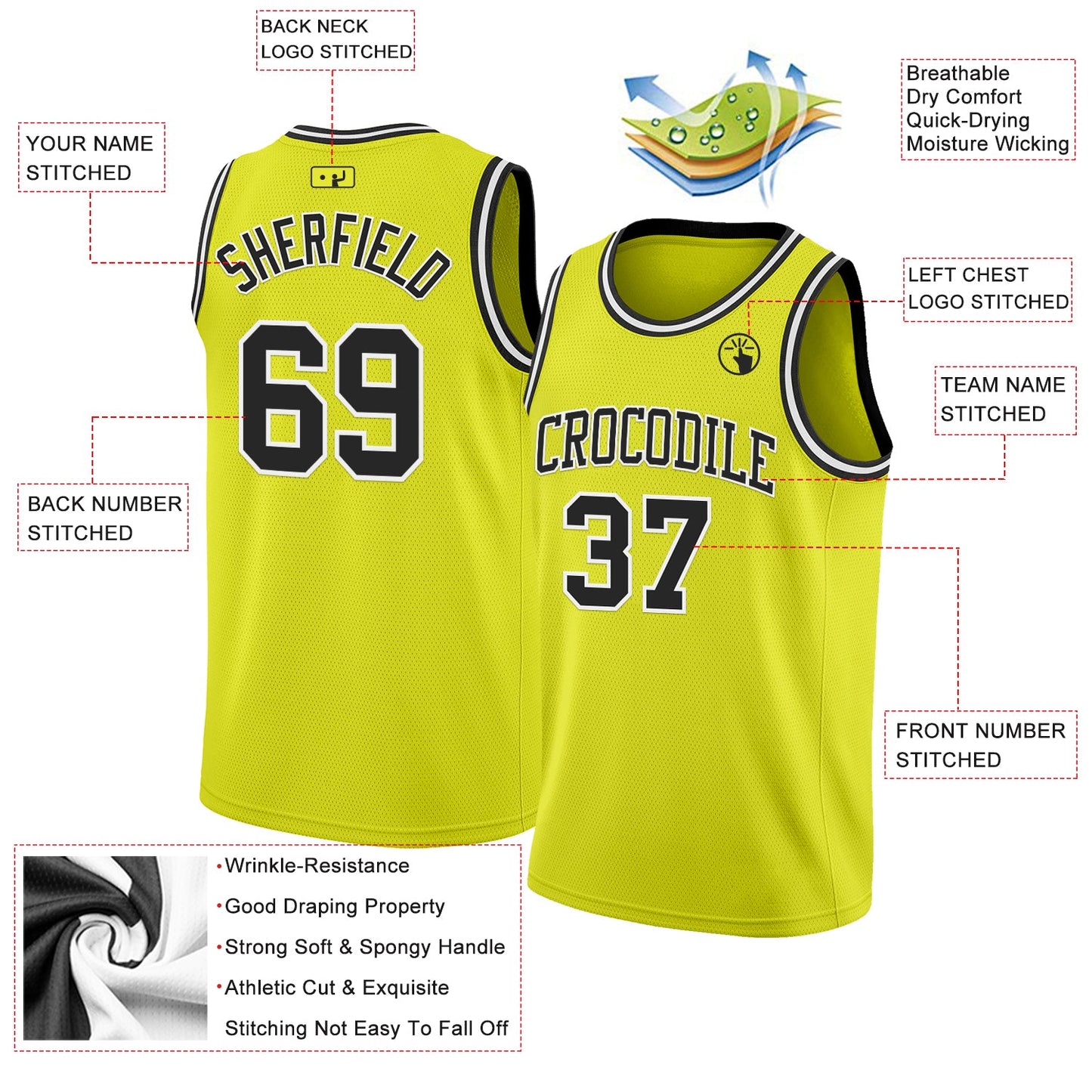Custom Neon Yellow Black-White Authentic Basketball Jersey view 2