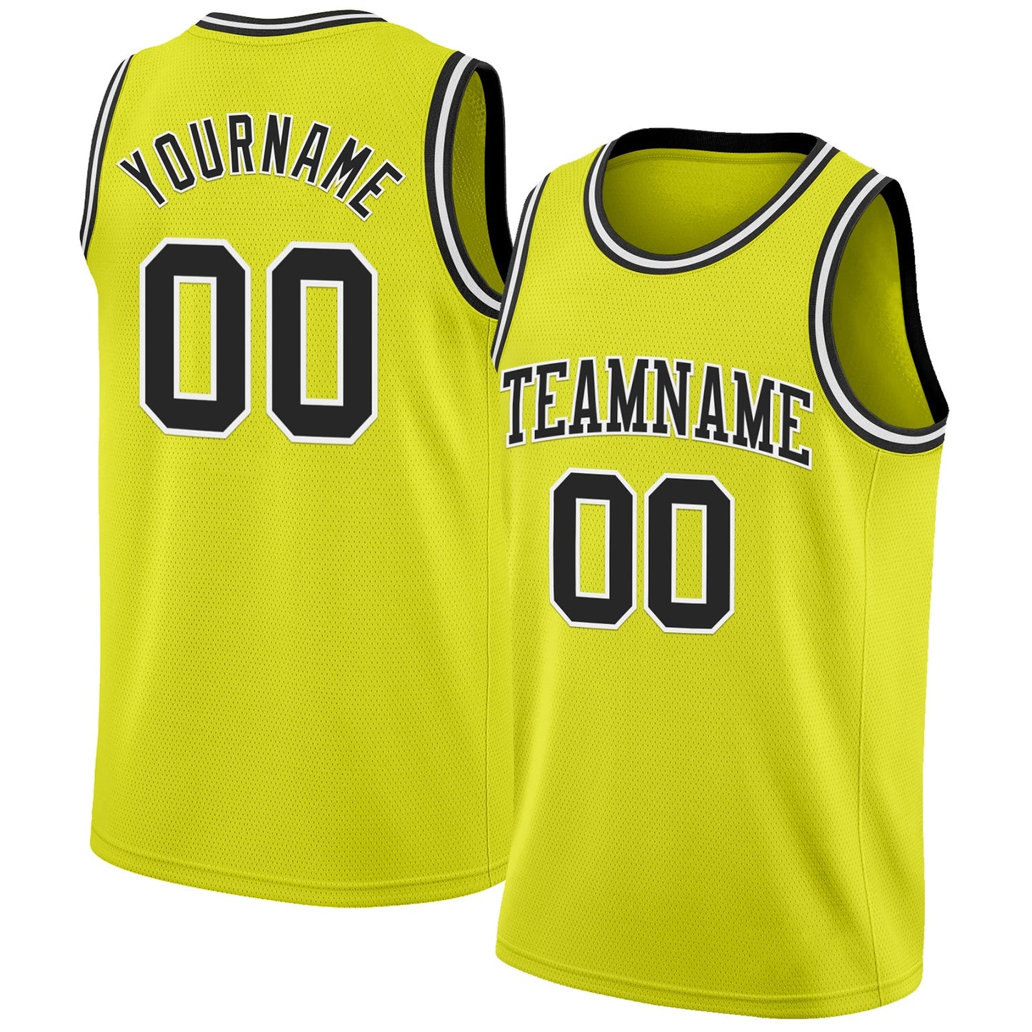 Custom Neon Yellow Black-White Authentic Basketball Jersey - Main View