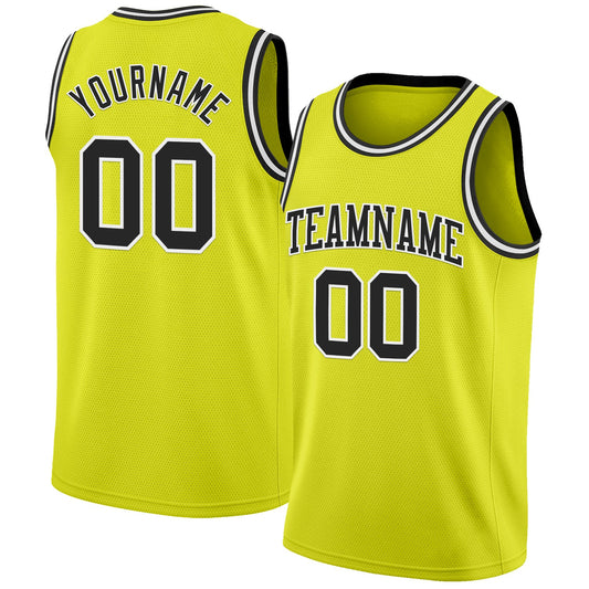 Custom Neon Yellow Black-White Authentic Basketball Jersey - Main View