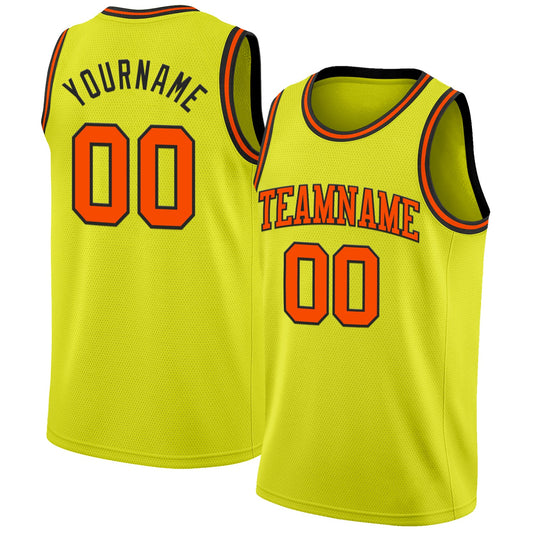 Custom Neon Yellow Orange-Black Authentic Basketball Jersey - Main View