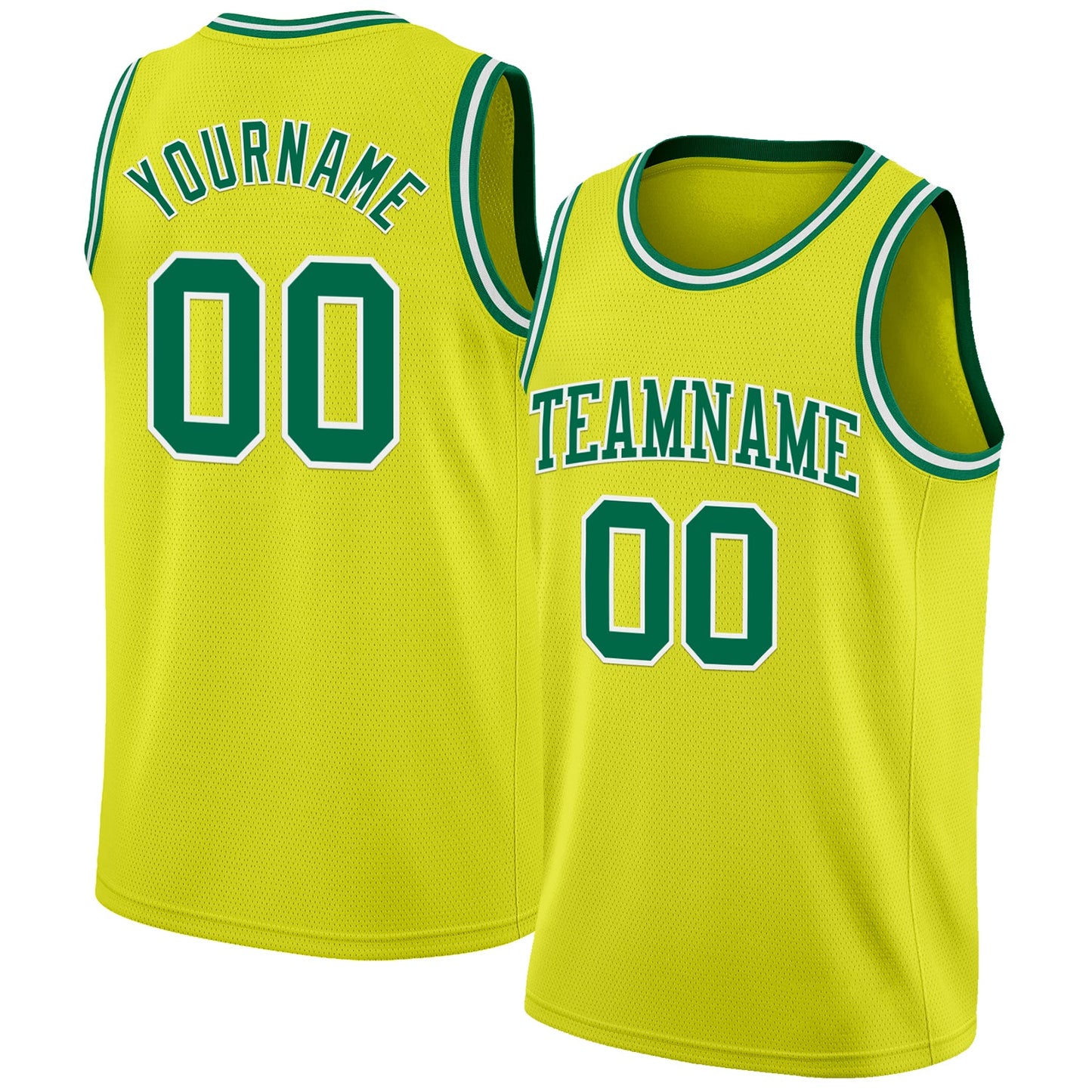 Custom Neon Yellow Kelly Green-White Authentic Basketball Jersey - Main View