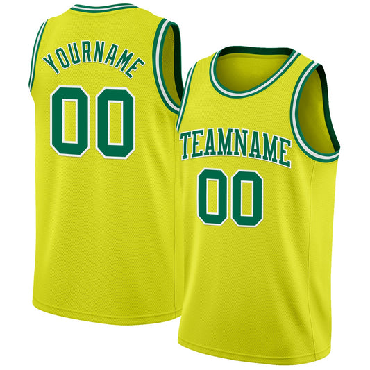 Custom Neon Yellow Kelly Green-White Authentic Basketball Jersey - Main View