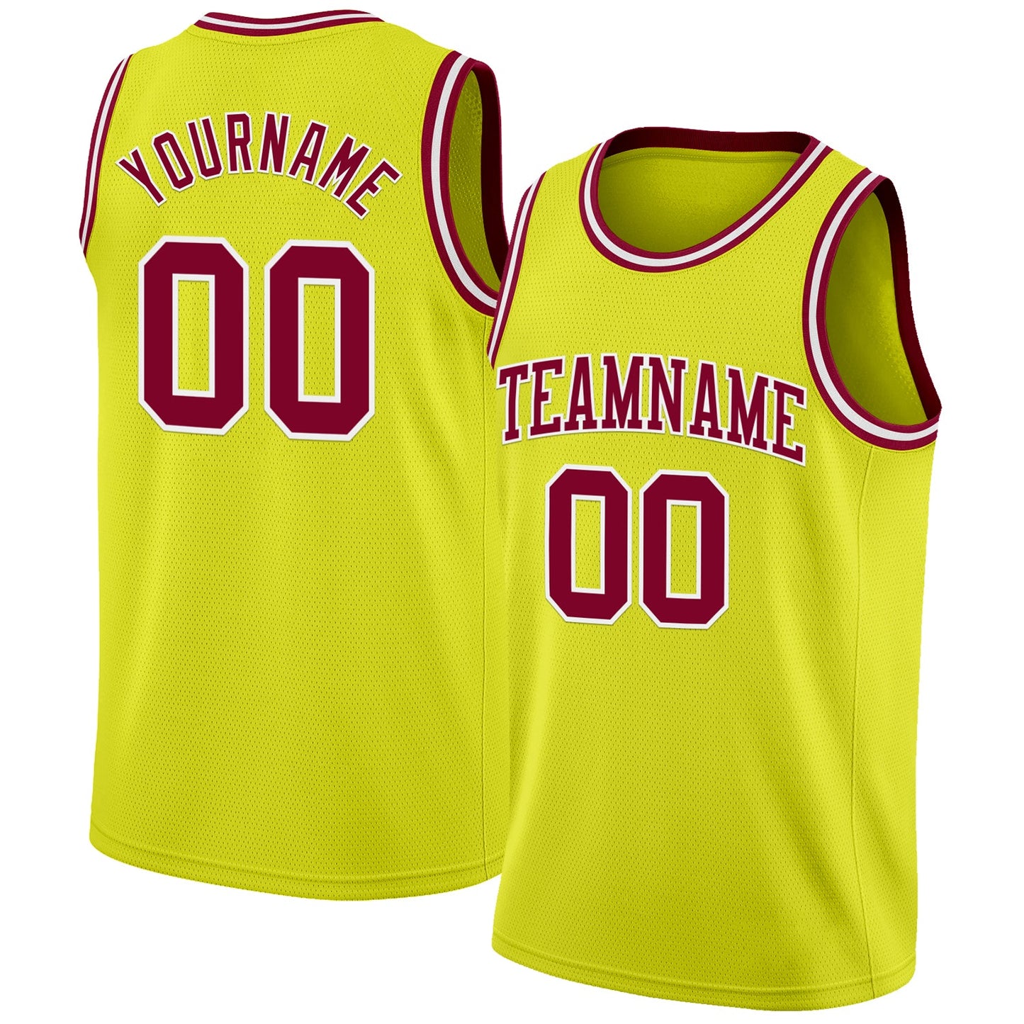 Custom Neon Yellow Maroon-White Authentic Basketball Jersey - Main View