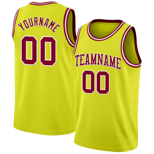 Custom Neon Yellow Maroon-White Authentic Basketball Jersey - Main View