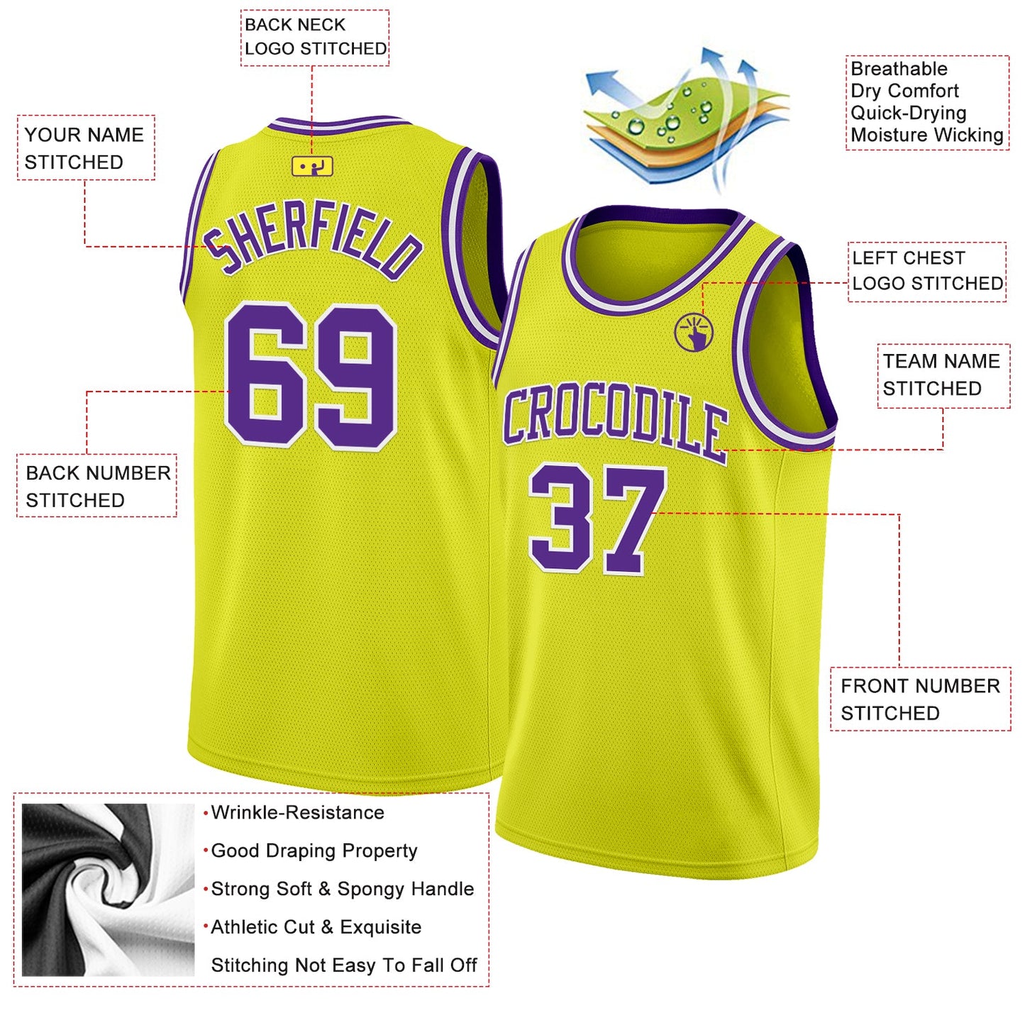 Custom Neon Yellow Purple-White Authentic Basketball Jersey view 2