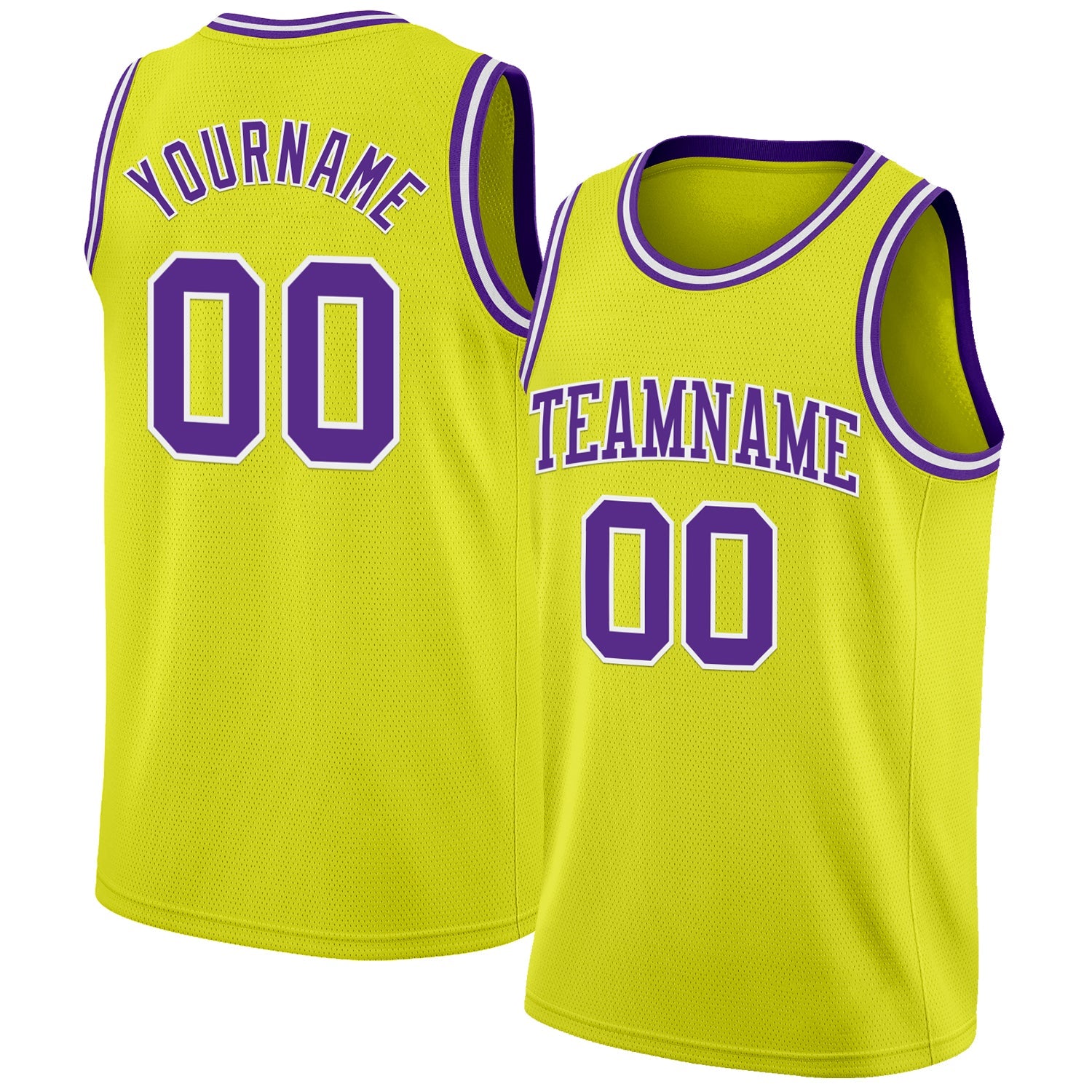 Custom Neon Yellow Purple-White Authentic Basketball Jersey - Main View