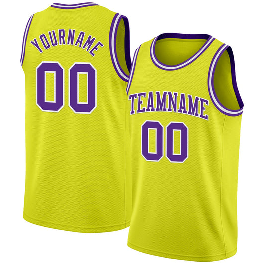 Custom Neon Yellow Purple-White Authentic Basketball Jersey - Main View