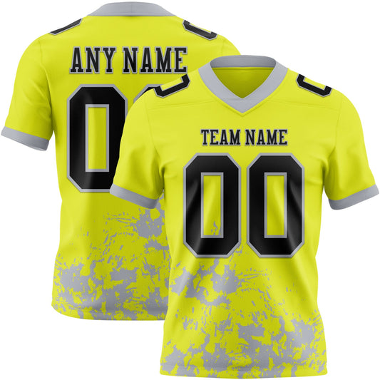 Custom Neon Yellow Black-Gray 3D Pattern Splash Authentic Football Jersey - Main View