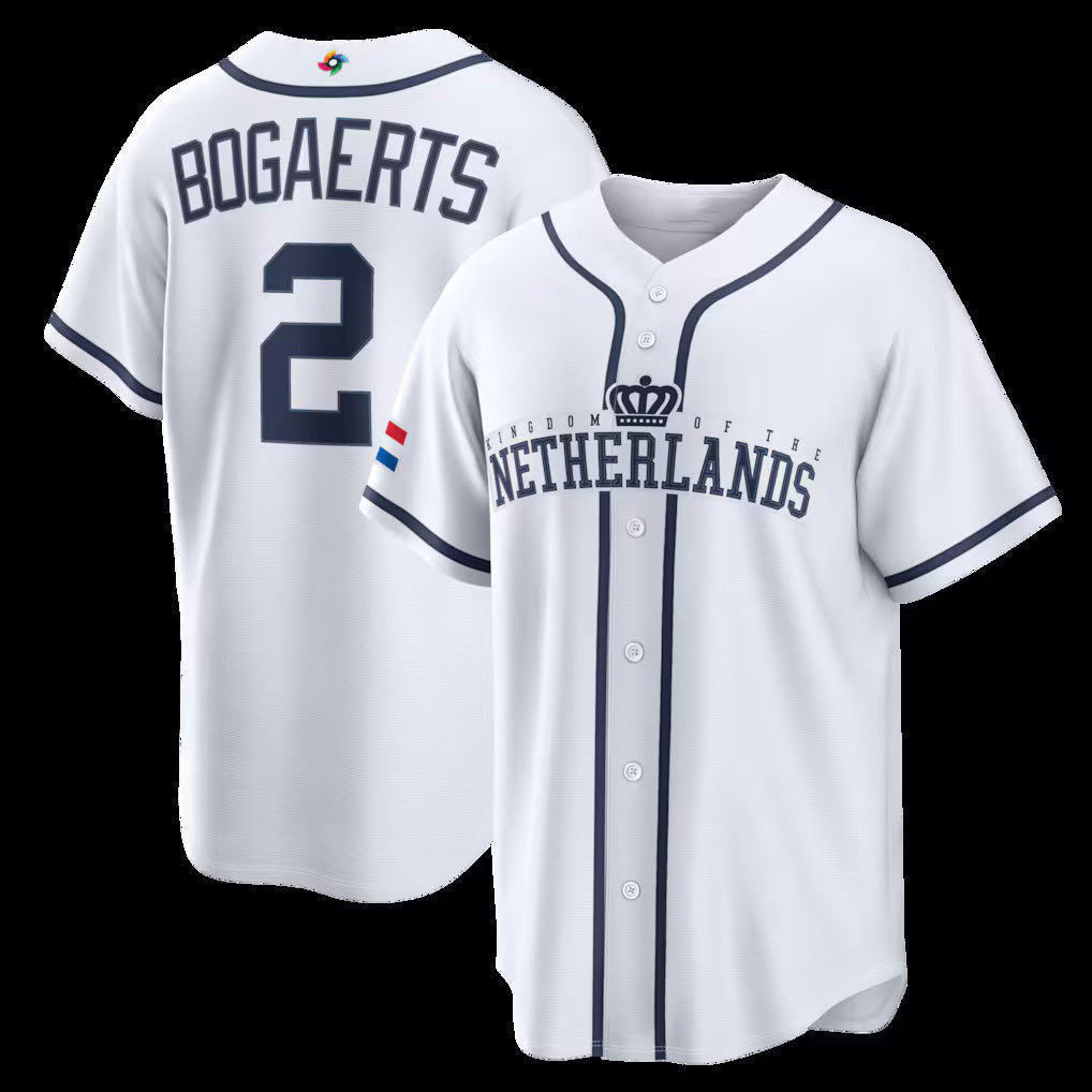 Netherlands Baseball #2 Xander Bogaerts 2026 World Baseball Classic Home Stadium Jersey - White Baseball Jersey Tailgate Goods - Main View