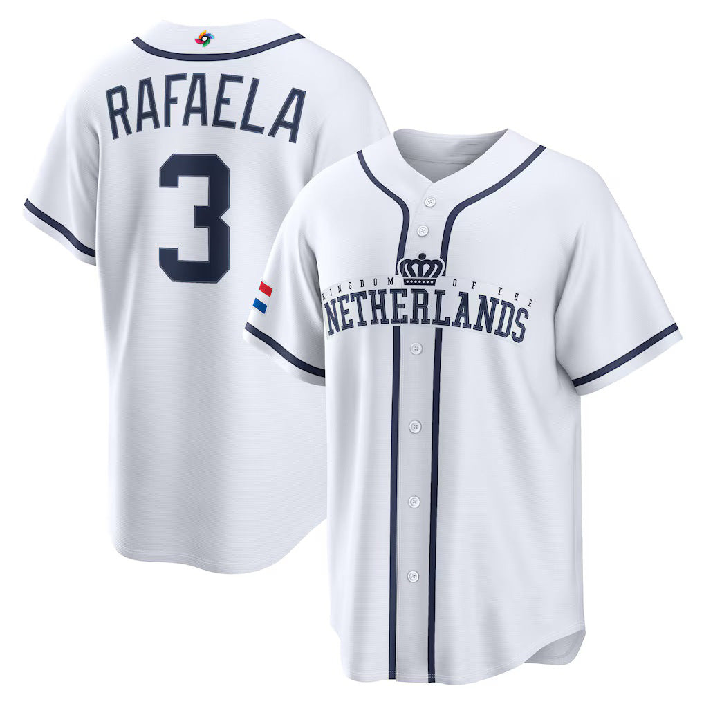 Netherlands Baseball #3 Ceddanne Rafaela 2026 World Baseball Classic Home Stadium Jersey - White Baseball Jersey Tailgate Goods - Main View