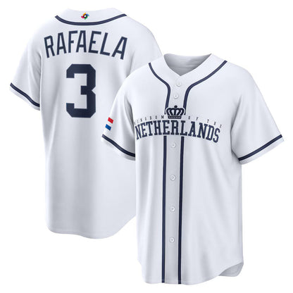 Netherlands Baseball #3 Ceddanne Rafaela 2026 World Baseball Classic Home Stadium Jersey - White Baseball Jersey Tailgate Goods - Main View