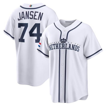 Netherlands Baseball #74 Kenley Jansen 2026 World Baseball Classic Home Stadium Jersey - White Baseball Jersey Tailgate Goods - Main View