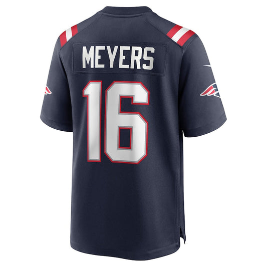 NE.Patriots #16 Jakobi Meyers Navy Game Jersey Stitched American Football Jerseys - Main View