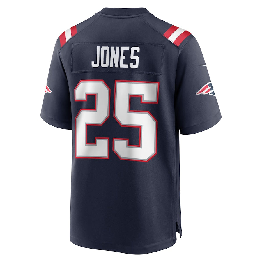 NE.Patriots #25 Marcus Jones Navy Game Player Jersey Stitched American Football Jerseys - Main View