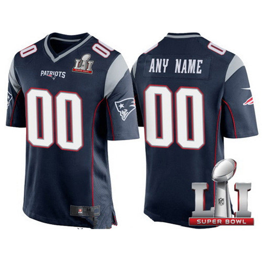 Custom NE.Patriots Navy Blue 2017 Super Bowl LI Game Jersey Stitched American Football Jerseys - Main View