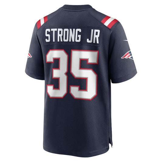 NE.Patriots #35 Pierre Strong Jr. Navy Game Player Jersey Stitched American Football Jerseys - Main View