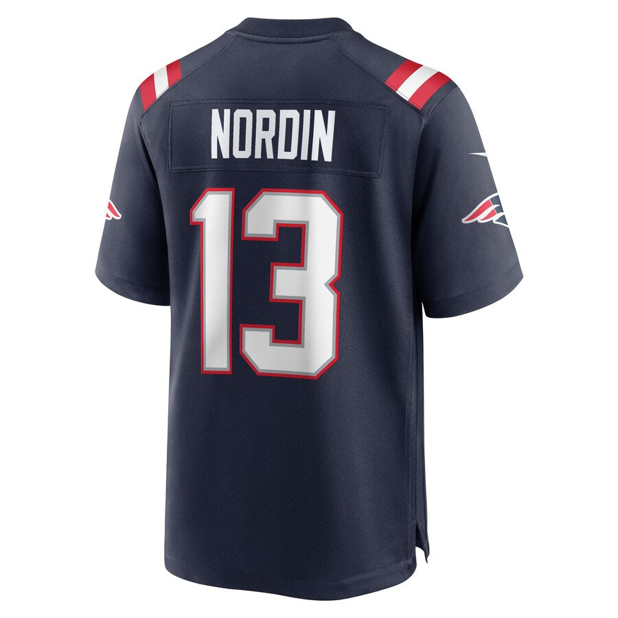 NE.Patriots #13 Quinn Nordin Navy Game Player Jersey Stitched American Football Jerseys - Main View