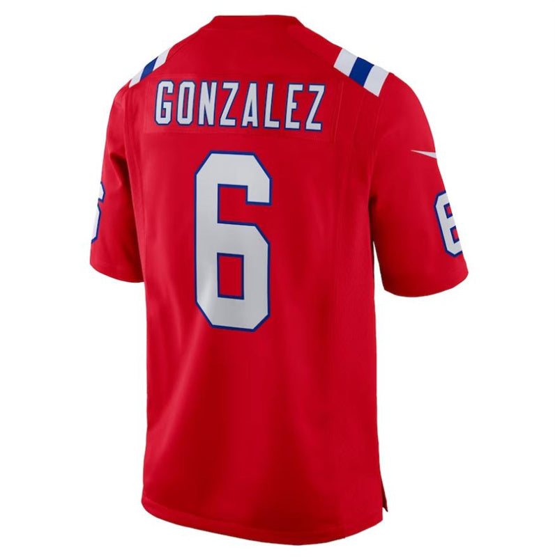 NE.Patriots #6 Christian Gonzalez Red Game Player Jersey Stitched American Football Jerseys - Main View