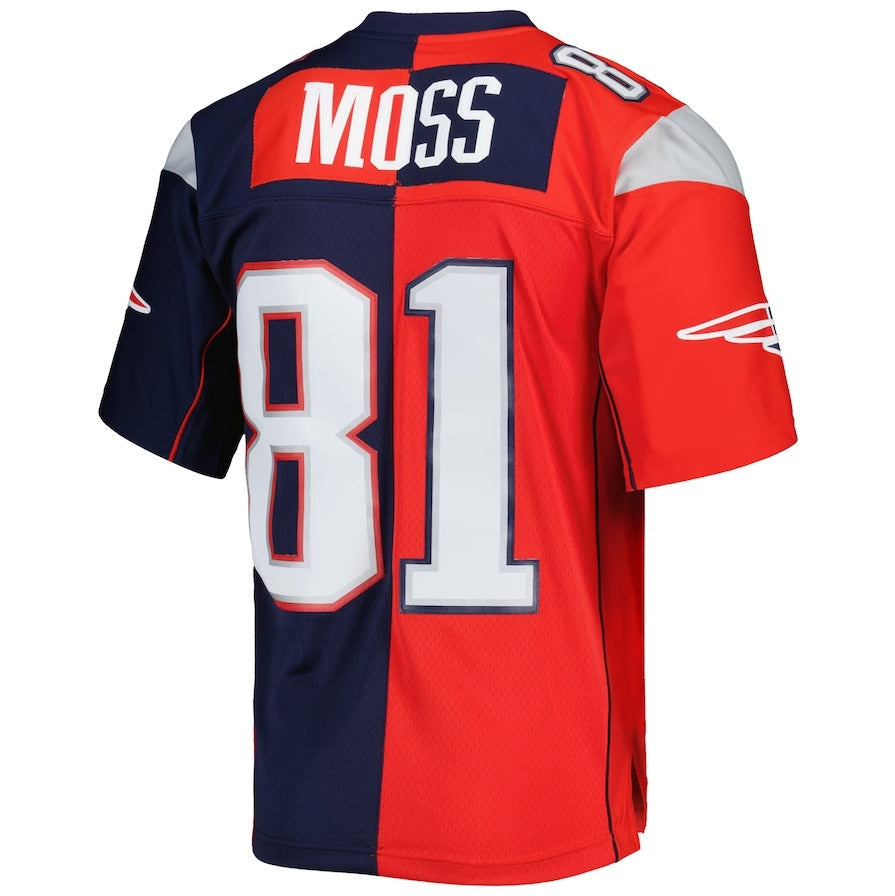 NE.Patriots #81 Randy Moss Mitchell & Ness 2007 Split Legacy Replica Jersey - Navy-Red Stitched American Football Jerseys - Main View
