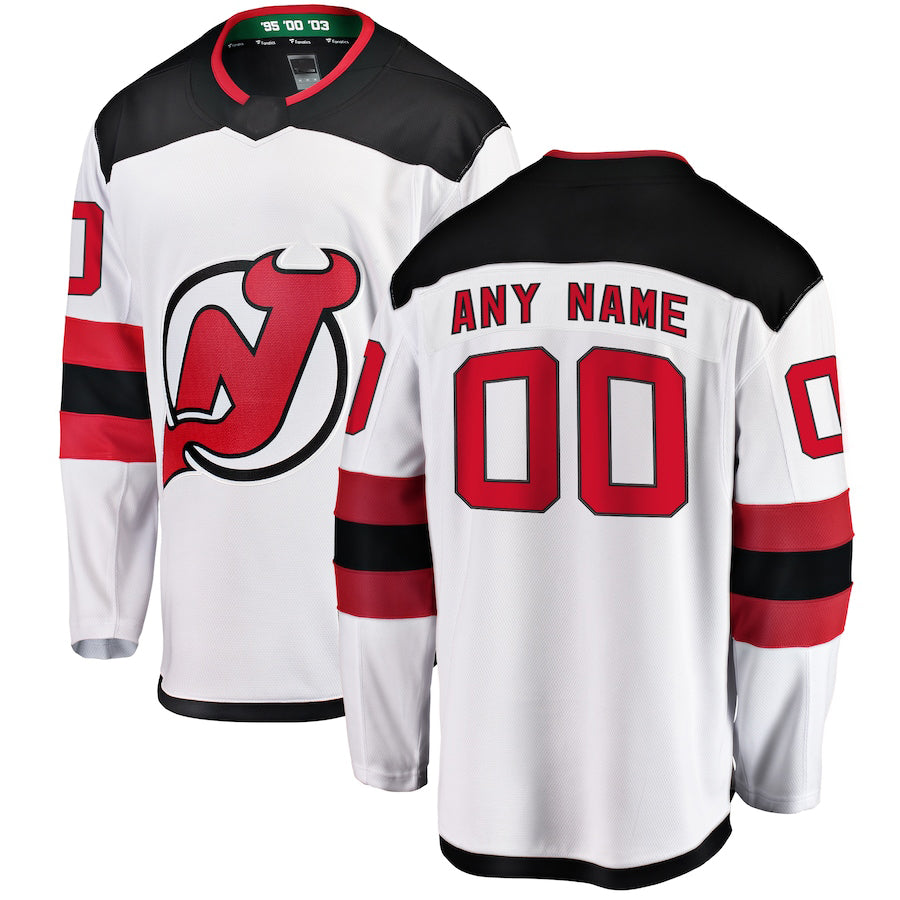 Custom NJ.Devils Fanatics Branded Away Breakaway White Stitched American Hockey Jerseys - Main View
