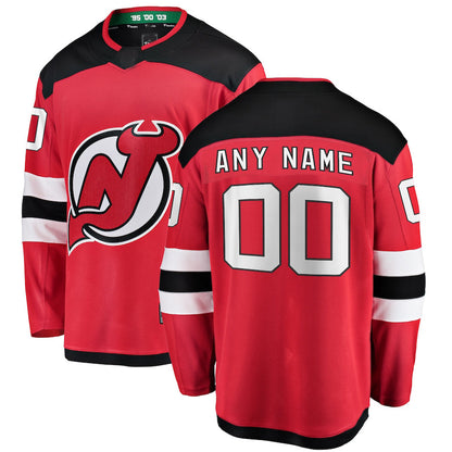 Custom NJ.Devils Fanatics Branded Home Breakaway Red Stitched American Hockey Jerseys - Main View