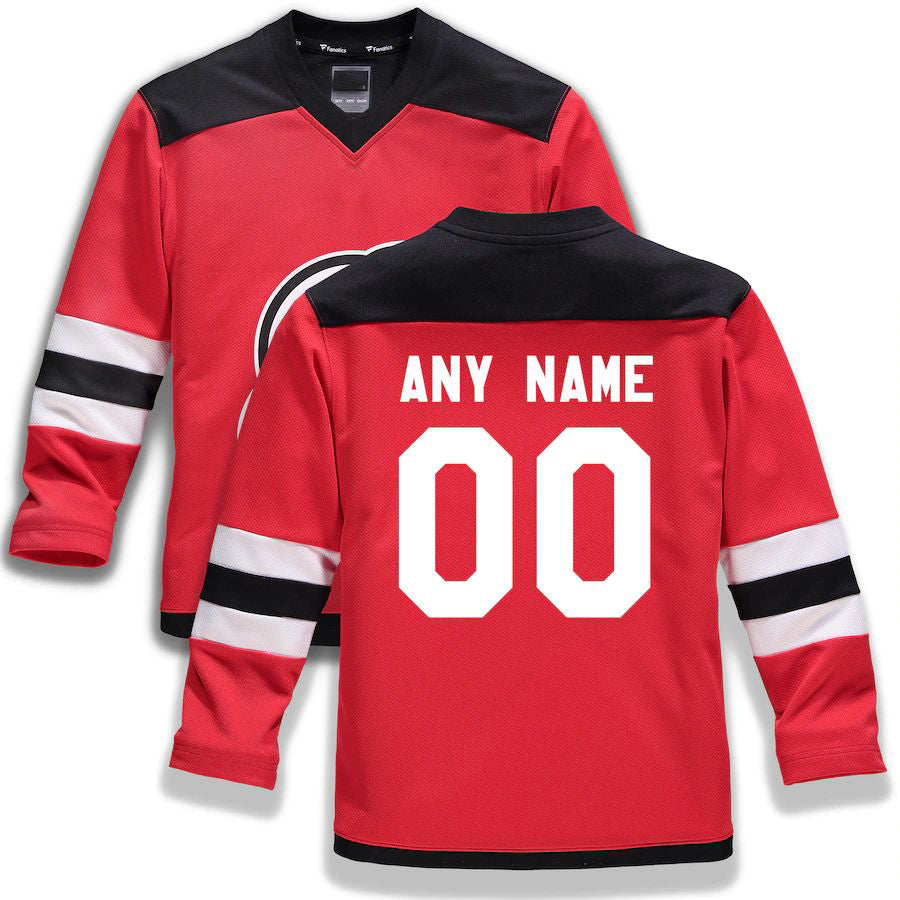Custom NJ.Devils Fanatics Branded Home Replica Red Stitched American Hockey Jerseys - Main View