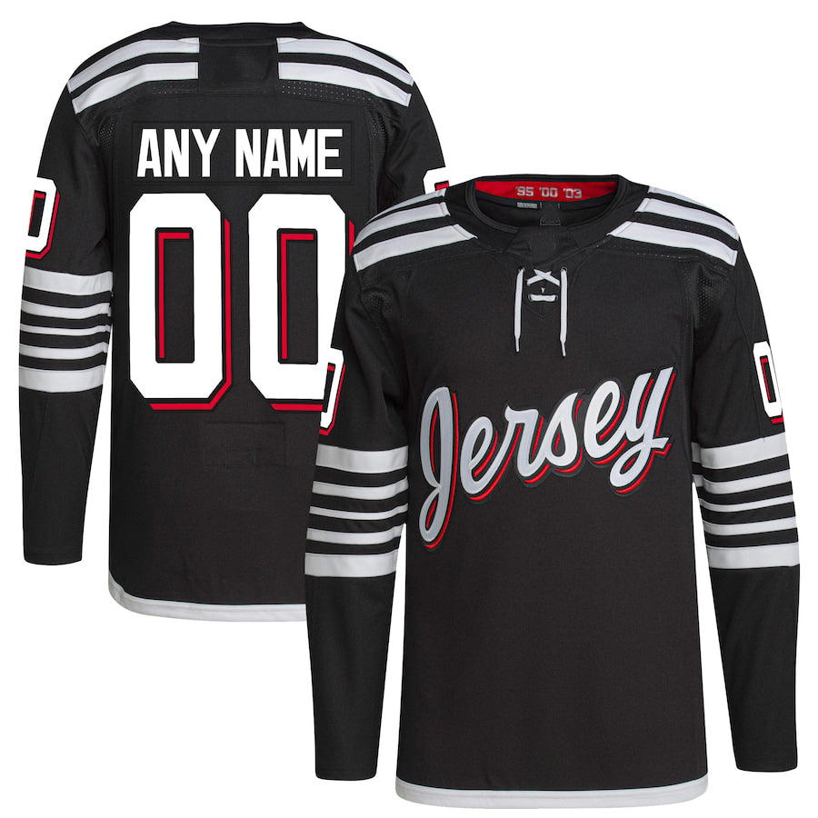 Custom NJ.Devils 2021-22 Alternate Primegreen Authentic Pro Black Stitched American Hockey Jerseys - Main View