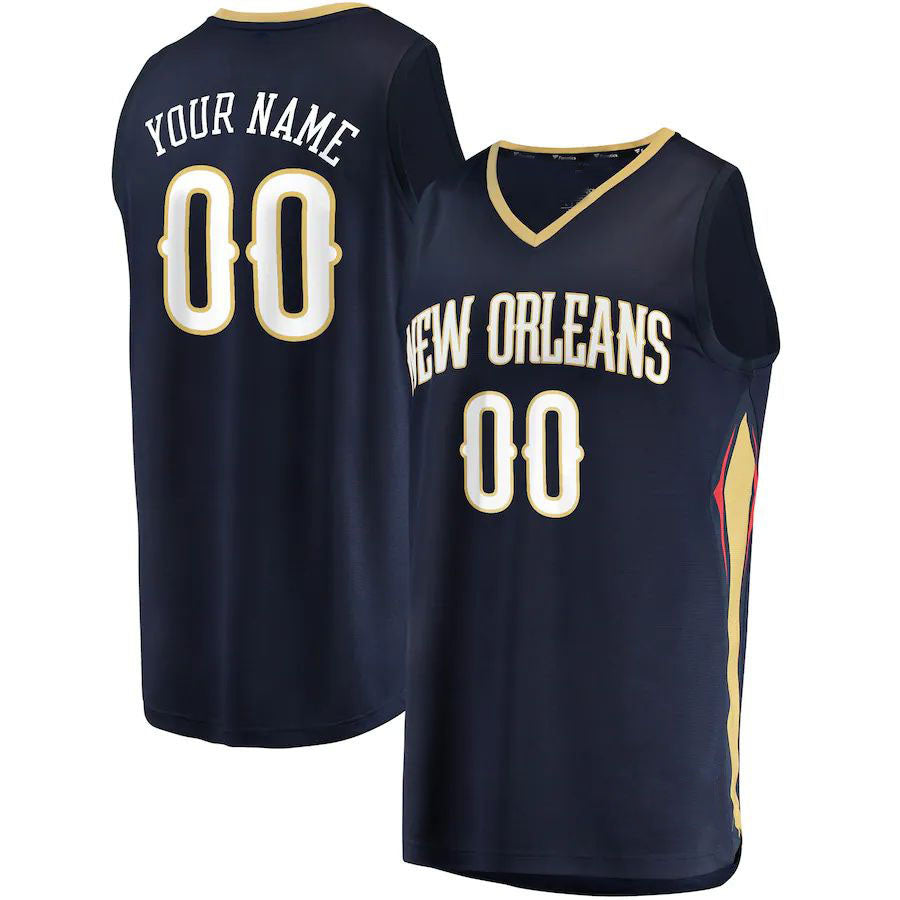 Custom NO.Pelicans Fanatics Branded Fast Break Replica Jersey Navy Icon Edition Stitched Basketball Jersey - Main View