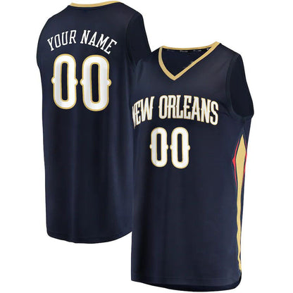 Custom NO.Pelicans Fanatics Branded Fast Break Replica Jersey Navy Icon Edition Stitched Basketball Jersey - Main View