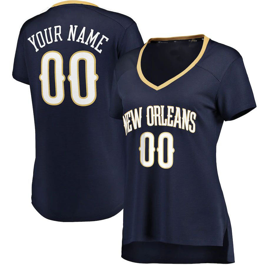 Custom NO.Pelicans Fanatics Branded Women's Fast Break Jersey Navy Icon Edition Stitched Basketball Jersey - Main View
