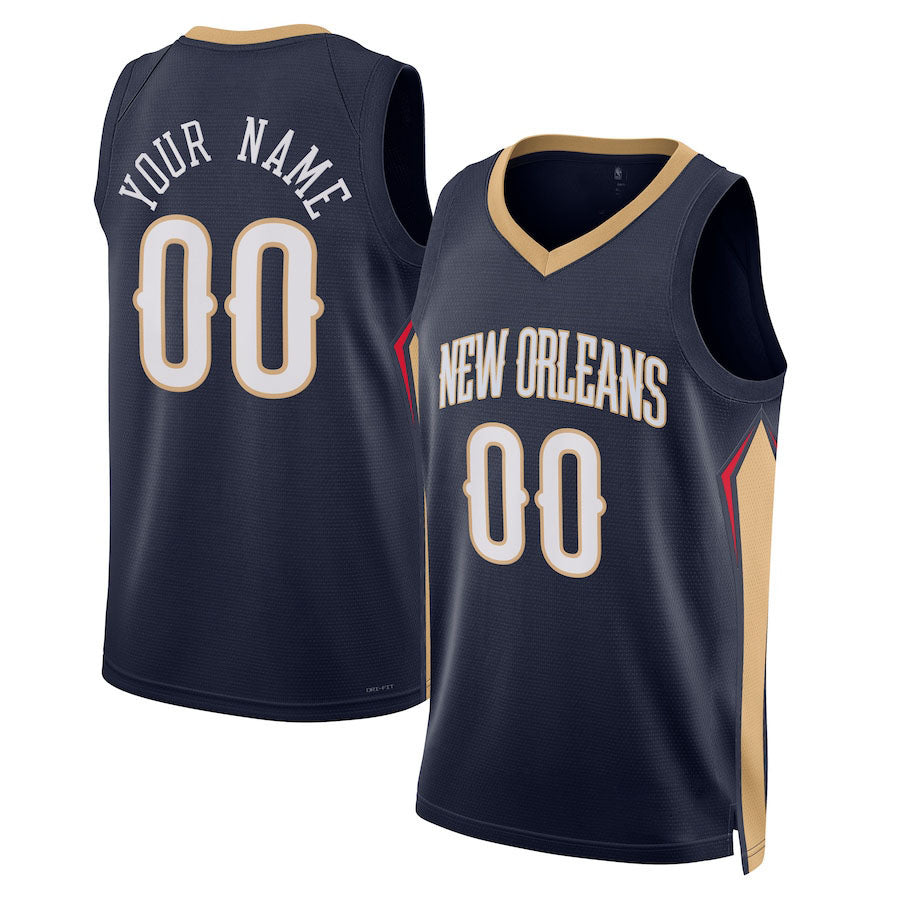 Custom NO.Pelicans Unisex 2022-23 Swingman  Jersey City Edition Navy Icon Edition Stitched Basketball Jersey - Main View