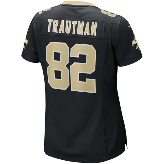 NO.Saints #82 Adam Trautman Black Game Jersey Stitched American Football Jersey - Main View