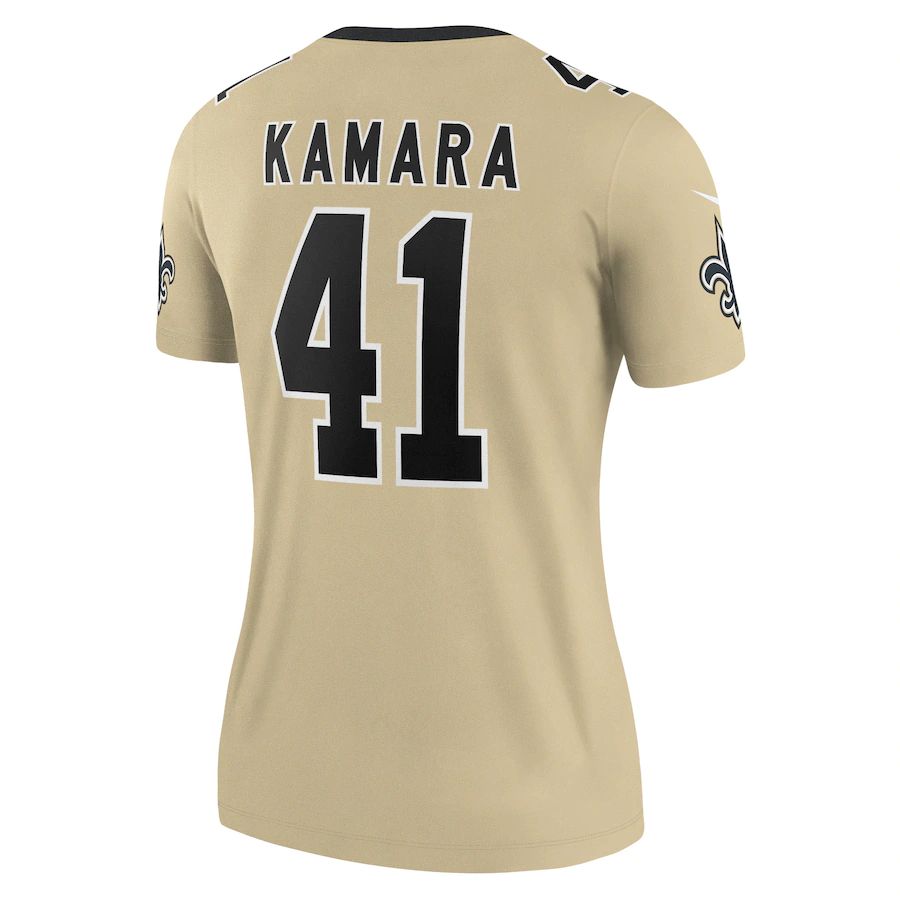 NO.Saints #41 Alvin Kamara Gold Inverted Legend Jersey Stitched American Football Jersey - Main View