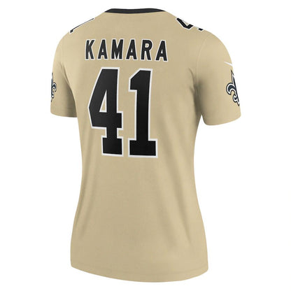 NO.Saints #41 Alvin Kamara Gold Inverted Legend Jersey Stitched American Football Jersey - Main View