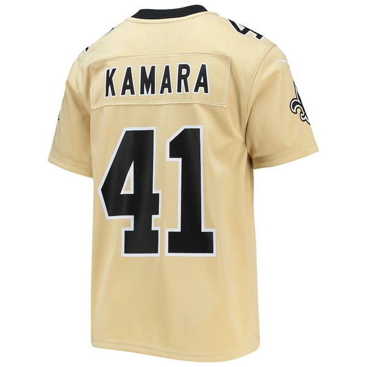 NO.Saints #41 Alvin Kamara Gold Inverted Team Game Jersey Stitched American Football Jersey - Main View